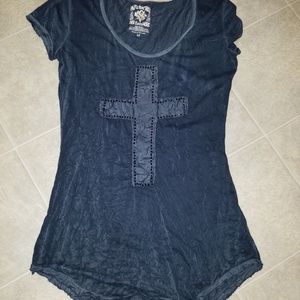 Beautiful distressed cross bling shirt